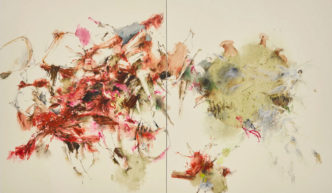 Christine Ay Tjoe, Greed and Greed 2 2016, Oil on canvas, Diptych: 200 x 340 cm | 78 3/4 x 133 7/8 in., © Christine Ay Tjoe, courtesy the artist and White Cube Gallery