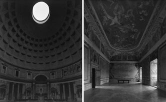 Photo left: Hiroshi Sugimoto, Pantheon, Rome. 2015, © Hiroshi Sugimoto, Courtesy the artist and Galleria Continua. Photo right: Hiroshi Sugimoto, Map Room at Villa Farnese, Caparaola. 2016, © Hiroshi Sugimoto, Courtesy the artist and Galleria Continua