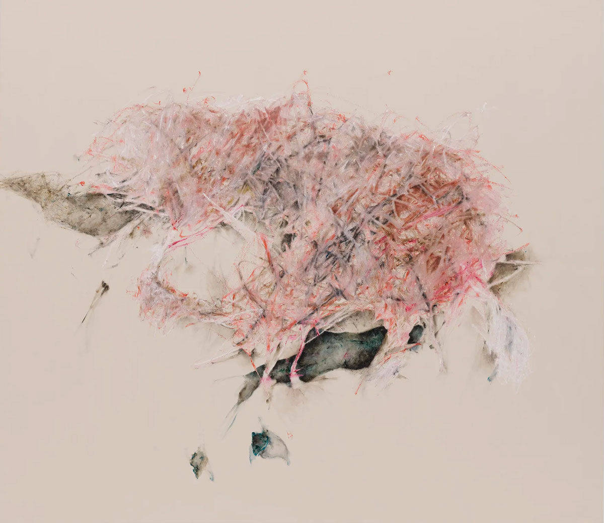 Christine Ay Tjoe, Hyaluronic Pledge #04, 2022, Oil on Canvas, 200 x 230 cm | 78 3/4 x 90 9/16 in., © Christine Ay Tjoe, Courtesy the artist and White Cube Gallery