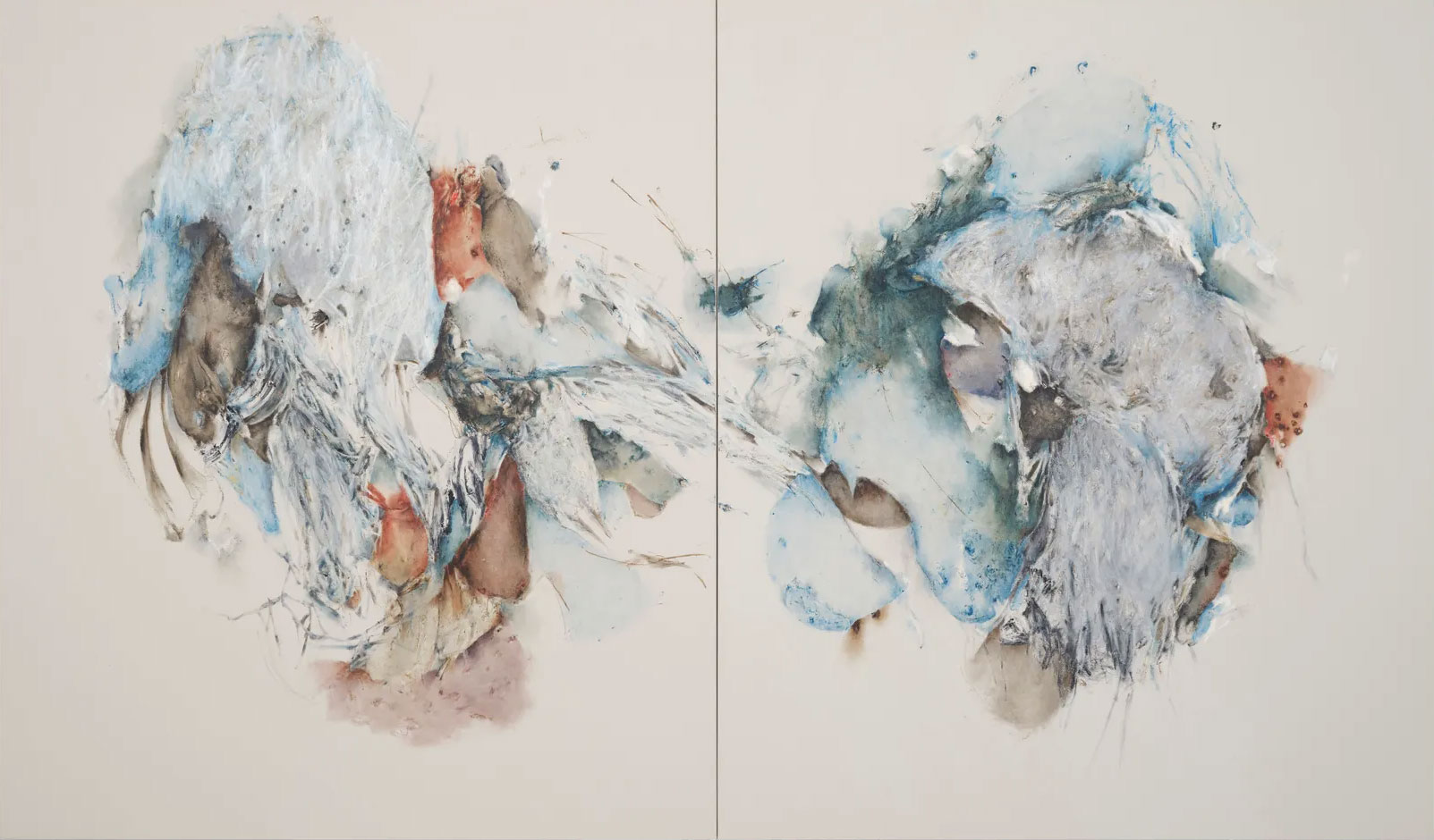Christine Ay Tjoe, Blue Cryptobiosis #10 2021, Oil on Canvas, Diptych, each: 200 x 170 cm | 78 3/4 x 66 15/16 in., © Christine Ay Tjoe, Courtesy the artist and White Cube Gallery