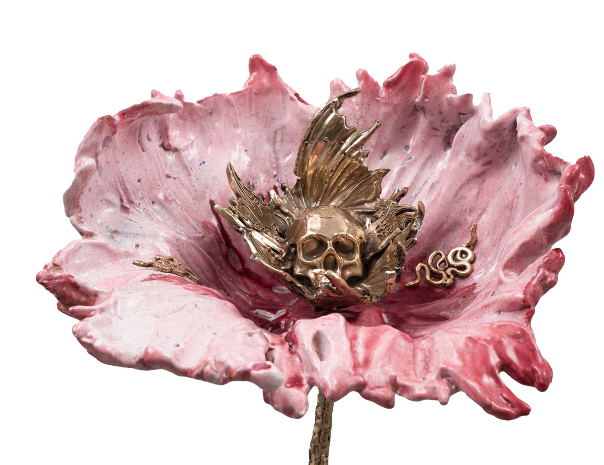 Apollinaria Broche, I Close My Eyes Then I Drift Away (detail), 2023 Glazed ceramic, bronze, decal, 51 1/8 x 29 1/2 x 19 3/4 inches 130 x 75 x 50 cm, © Apollinaria Broche, Courtesy the artist and Marianne Boesky Gallery