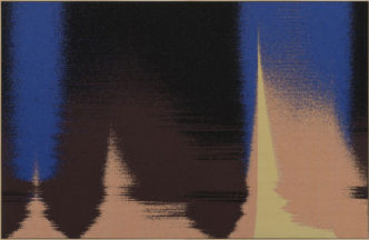 Mika Tajima, Negative Entropy (Deep Brain Stimulation, Siena, Full Width, Exa), 2024, cotton, polyester, nylon, and wood, 132-1/2" × 205-1/2" × 2" (336.6 cm × 522 cm × 5.1 cm) 136-1/8" × 208-7/16" × 3-13/16" (345.8 cm × 529.4 cm × 9.7 cm), framed, © Mika Tajima, Courtesy the artist and Pace Gallery