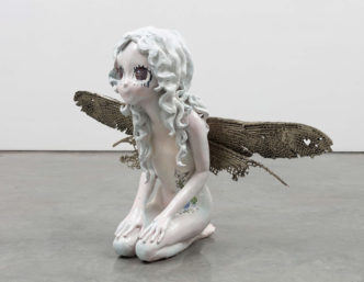 Apollinaria Broche, Fade Into You, Strange, You Never Knew, 2023 Glazed ceramic, white bronze, decal, 37 x 54 1/2 x 23 inches, 94 x 138.4 x 58.4 cm, © Apollinaria Broche, Courtesy the artist and Marianne Boesky Gallery