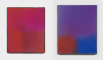 Photo Left: Markus Amm, Untitled, 2019 Oil on gesso board, 35 x 30 x 2.5 cm, © Markus Amm, Courtesy David Kordansky Gallery, Photo Annik Wetter. Photo Right: Markus Amm, Untitled, 2019 Oil on gesso board, 60 x 50 x 2.5 cm, © Markus Amm, Courtesy David Kordansky Gallery, Photo Annik Wetter