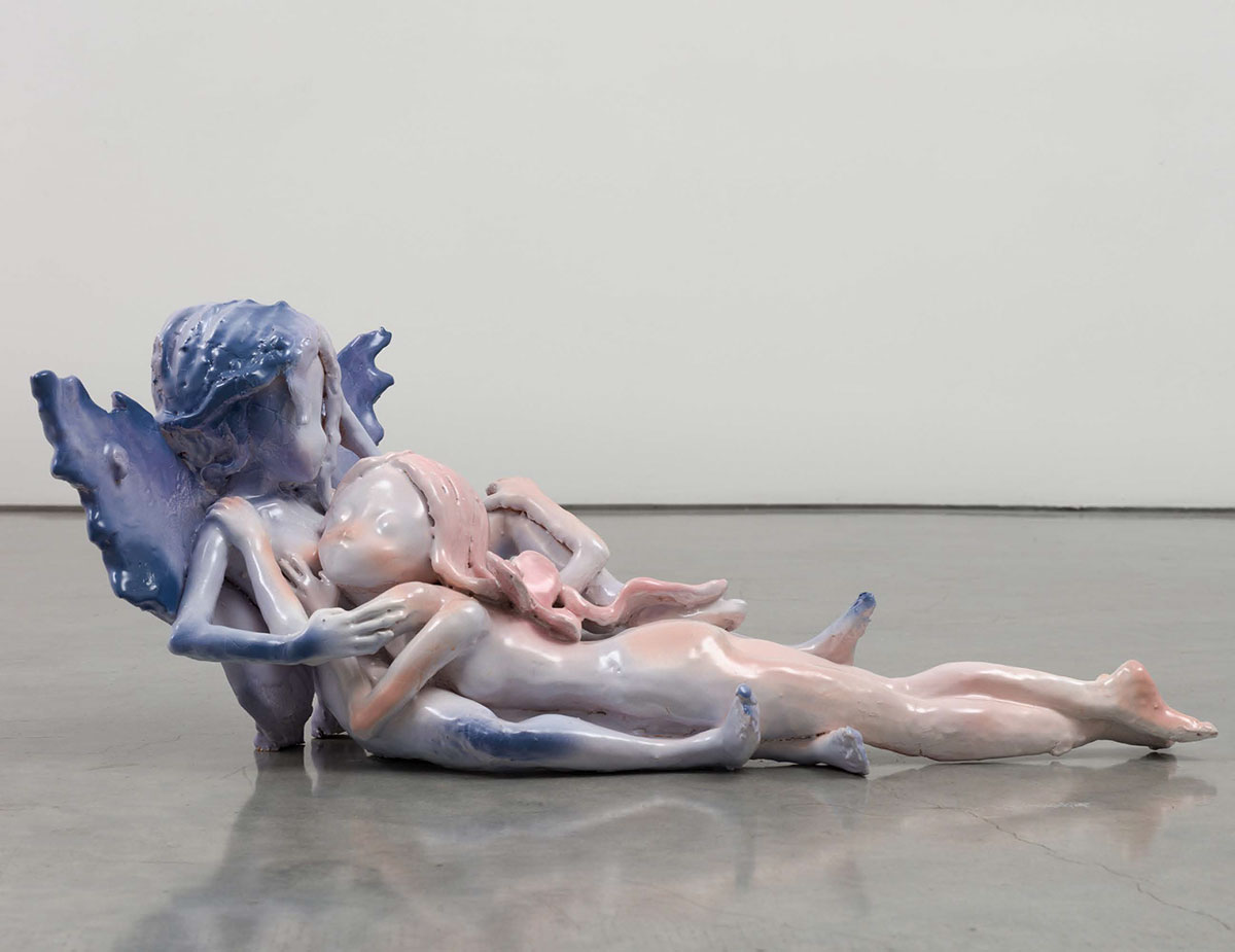 Apollinaria Broche, Les amours, 2023, Glazed ceramic, 12 1/2 x 30 3/4 x 13 3/4 inches 31.8 x 78.1 x 34.9 cm, © Apollinaria Broche, Courtesy the artist and Marianne Boesky Gallery