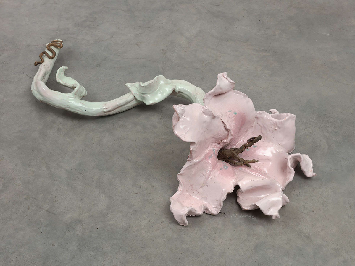 Apollinaria Broche, You Give Me Fever, 2023 Glazed ceramic, bronze, 11 1/4 x 41 1/2 x 21 1/4 inches 28.6 x 105.4 x 54 cm, © Apollinaria Broche, Courtesy the artist and Marianne Boesky Gallery