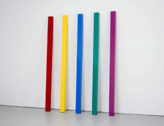 John McCracken, Flare, 2008, Polyester resin, fiberglass and plywood, Overall dimensions: 96 x 72 1/2 x 13 1/2 inches (243.8 x 184.2 x 34.3 cm) 5 parts, each: 96 x 4 1/2 x 3 inches (243.8 x 11.4 x 7.6 cm), Courtesy David Zwirner Gallery