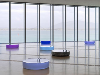 Roni Horn, Untitled ("The tiniest piece of mirror is always the whole mirror, 2022, Solid cast glass with as-cast surfaces ,10 units, each 11 x 48 in., Installation view, Centro Botrn, Santander, Spain, 2023 Photo: Stefan Altenburger, © Roni Horn, Courtesy the artist and Hauser & Wirth