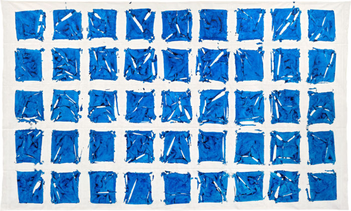 Simon Hantaï, Tabula, 1980 Acrylic on canvas, 117 ⅜ × 192 ⅛ inches (298 × 488 cm, © Archives Simon Hantaï/ADAGP, Paris. Photo: Thomas Lannes, Courtesy Gagosian