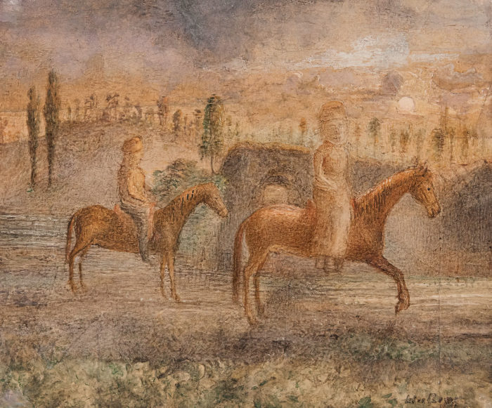 Lars Hertervig: To ryttere (Watercolor. Undated). From the Kode Collection