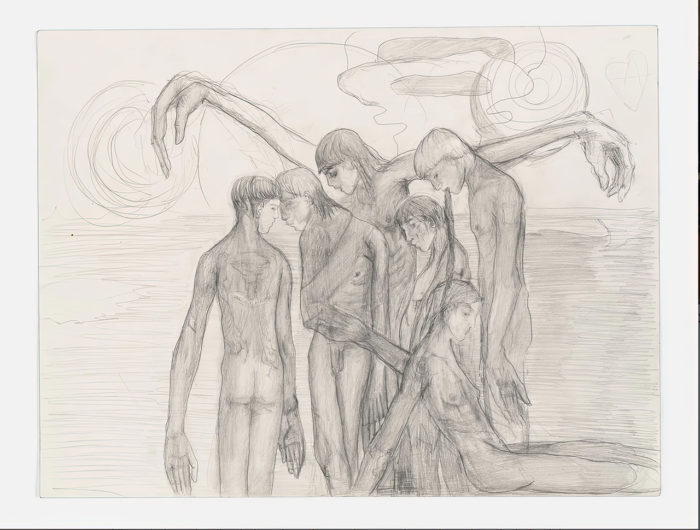 Anne Imhof: No god we trust, 2023, pencil on paper. From the Erling Kagge Collection