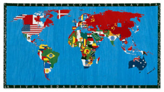 Alighiero Boetti, Mappa, 1989, Embroidery on nettle, 115 × 215 cm, 45 1/4 × 84 5/8 inches, Courtesy Sprüth Magers Gallery