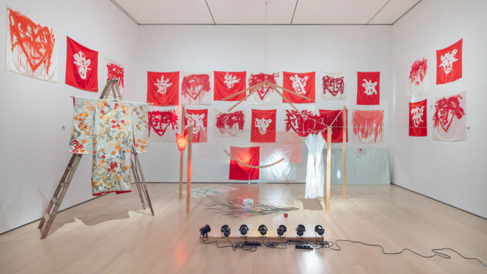 Installation view of Joan Jonas: Good Night Good Morning, The Museum of Modern Art, New York, March 17–July 6, 2024. Photo: Jonathan Dorado