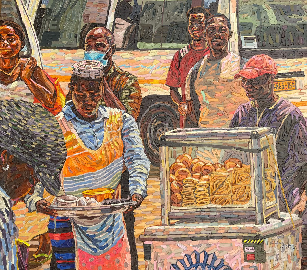 Kwabena Fordjour, DV Number Plate, 2023, Acrylic on canvas, 39 1/3 x 43 1/3 inches, © Kwabena Fordjour, Courtesy the artist and McLennon Pen Co. Gallery