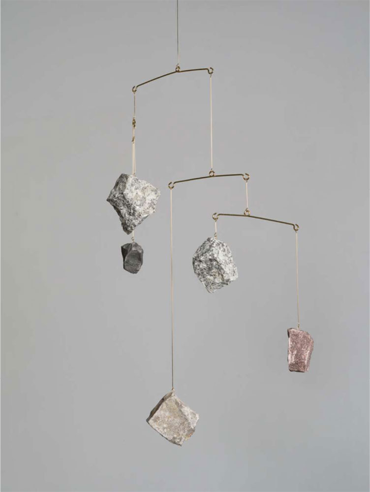 Alicja Kwade, Rocking, 2021, Gold-plated steel, stones, 41 5/16 × 9 7/16 × 7 7/8 in | 104.9 × 24 × 20 cm, Edition of 20 + 5 APs, unique, Courtesy Pace Gallery