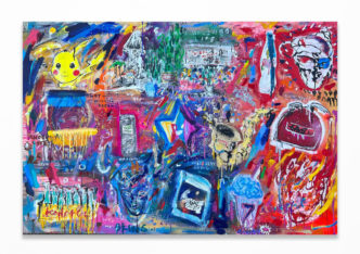 Gregory Siff, Rebel Without, 2024, acrylic, ink, crayon and oil on canvas, 40 x 60 in / 101.6 x 152.4 cm, © Gregory Siff, Courtesy the artist and Praz Delavallade Gallery