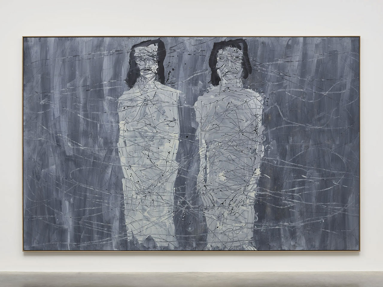 Georg Baselitz, Die Maschine malt zweimal A. A. (The Machine Paints A. A. Twice), 2023, Oil on canvas, 305 x 480 cm | 120 1/16 x 189 in., 309 x 484 x 5 cm | 121 5/8 x 190 9/16 x 1 15/16 in. (framed), © Georg Baselitz, Courtesy the artist and White Cube Gallery