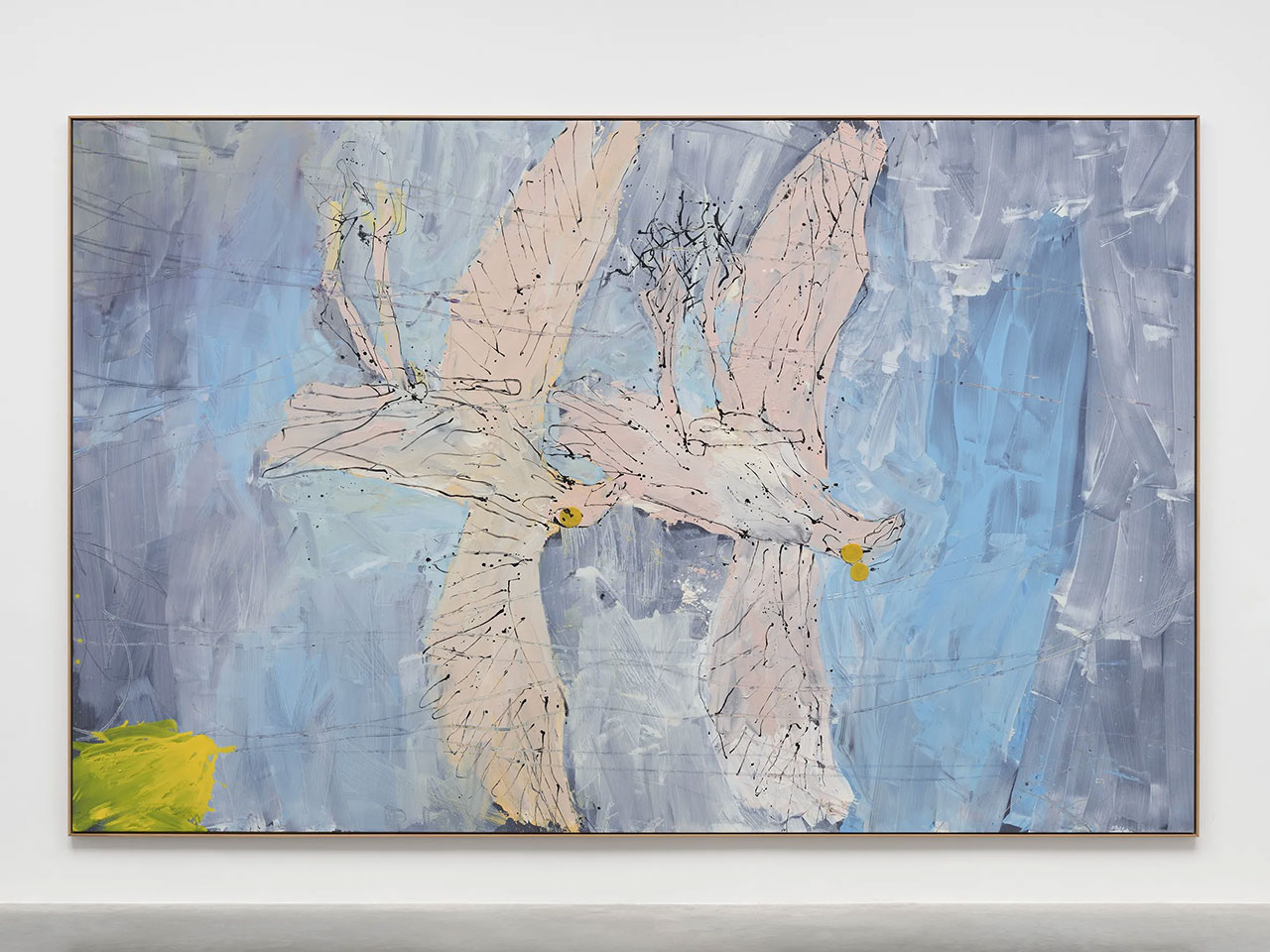 Georg Baselitz, Bob fliegt in den Himmel (Bob Flies up into the Sky) 2023, Oil and plastic on canvas, 305 x 480 cm | 120 1/16 x 189 in., 309 x 484 x 5 cm | 121 5/8 x 190 9/16 x 1 15/16 in. (framed), © Georg Baselitz, Courtesy the artist and White Cube Gallery