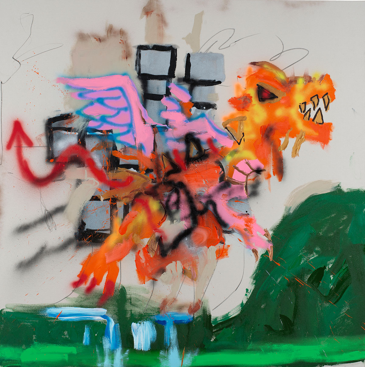 Robert NavaCastle Back Flyer, 2021 Acrylic and grease pencil on canvas, 182,9 x 182,9 cm. Colección Blanca y Borja Thyssen-Bornemisza. © Robert Nava, courtesy Pace Gallery. Photo: © Hélène Desplechin