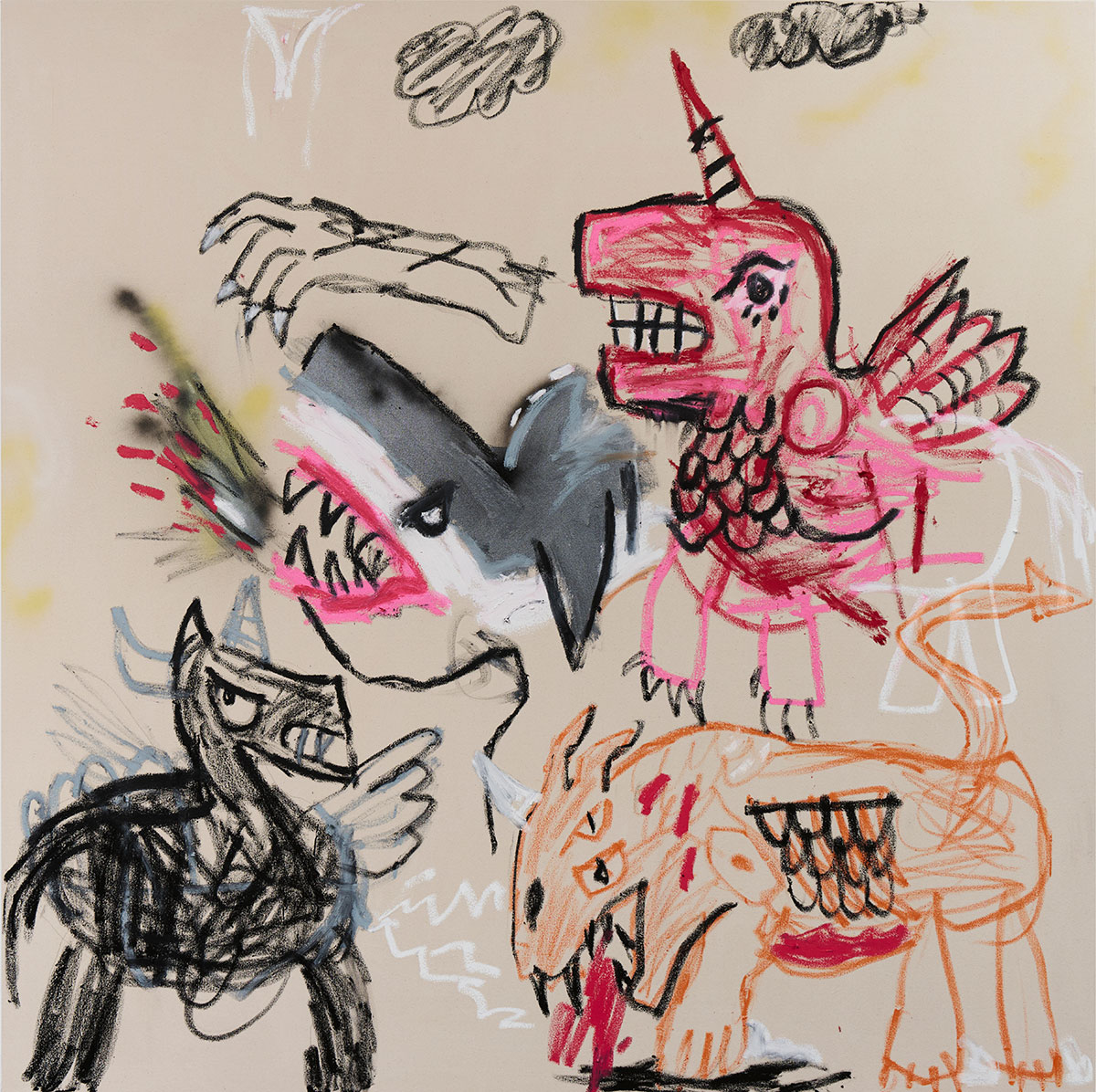 Robert NavaGreasefang Dog, 2023 Acrylic and grease pencil on canvas, 182,9 x 182,9 cm. Courtesy of the artist and Pace Gallery, Nueva York. © Robert Nava, courtesy Pace Gallery. Photo: Jonathan Nesteruk, courtesy Pace Gallery