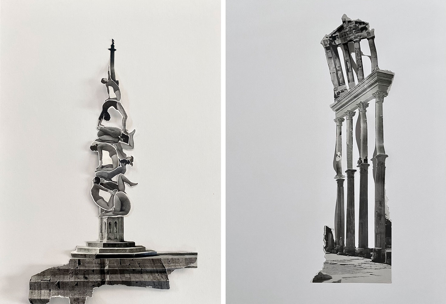 Left: Lucia Tallová, 'From the series 'Unstable Monument'', Framed collage, 55 x 40 cm, 2023 – 2024Right: Lucia Tallová, 'From the series 'Unstable Monument'', Framed collage, 55 x 40 cm, 2023 - 2024