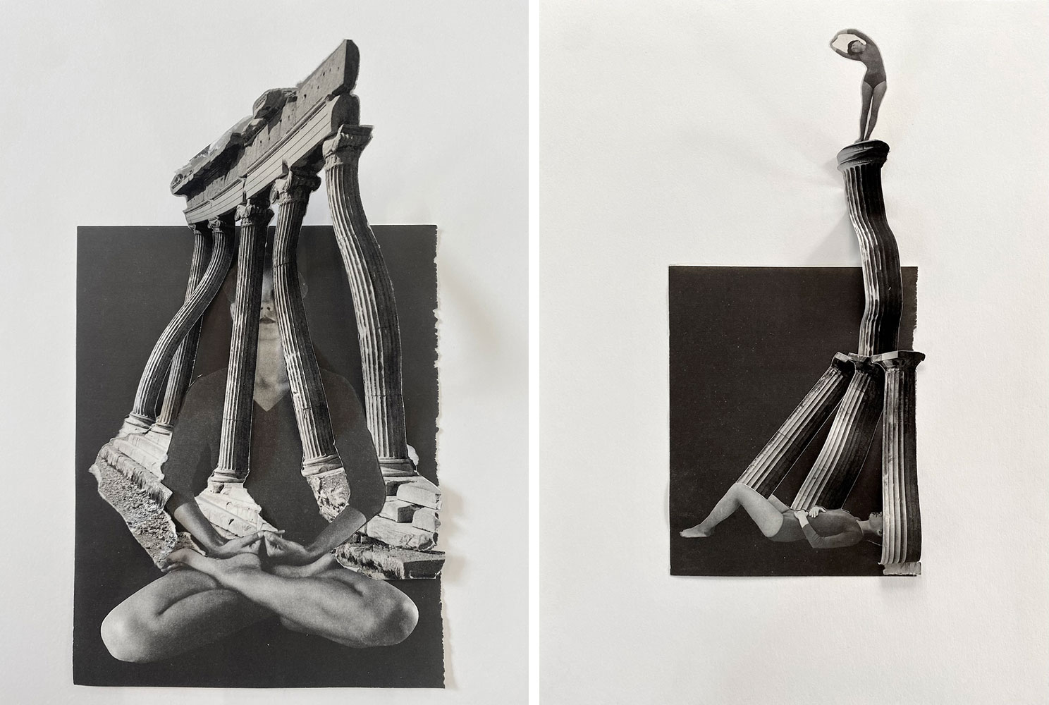 Left: Lucia Tallová, 'From the series 'Unstable Monument'', Framed collage, 55 x 40 cm, 2023 – 2024Right: Lucia Tallová, 'From the series 'Unstable Monument'', Framed collage, 55 x 40 cm, 2023 - 2024