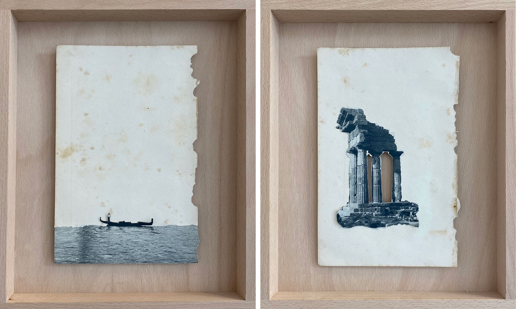 Lucia Tallová, 'From the series 'I am the land, You are the sea'', Collages on old books paper, 30 x 25 x 3 cm, 2020