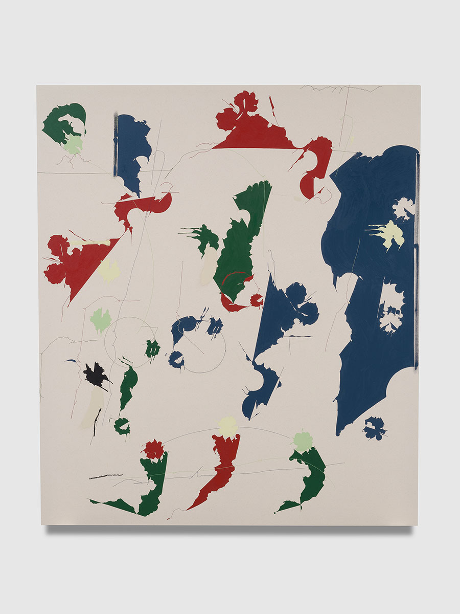 Maysha Mohamedi, Toss the Jokers, 2023, oil on canvas, 71" × 61" × 1-1/2" (180.3 cm × 154.9 cm × 3.8 cm), © Maysha Mohamedi, Courtesy the artist and Pace Gallery