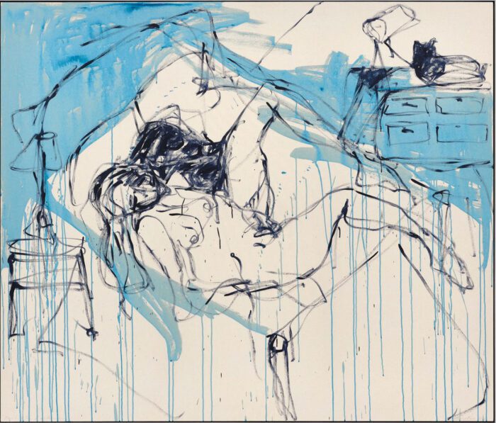 Tracey Emin, More Love Than I can Remember 2024, Acrylic on canvas, 182 x 214.2 cm | 71 5/8 x 84 5/16 in., 183.6 x 215.8 x 4.5 cm | 72 5/16 x 84 15/16 x 1 3/4 in. (framed), © Tracey Emin, Courtesy the artist and White Cube Gallery