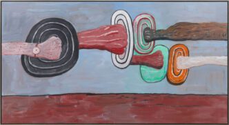 Philip Guston, Aegean, 1978, Oil on canvas, 172.7 x 320 cm / 68 x 126 in, 176.5 x 322.9 x 5.7 cm / 69 1/2 x 127 1/8 x 2 1/4 in (framed), © The Estate of Philip Guston, Photo: Genevieve Hanson, Courtesy The Estate of Philip Guston and Hauser & Wirth Gallery