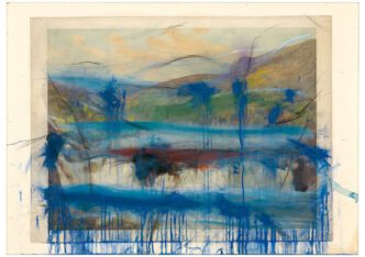Arnulf Rainer, Ohne Titel, ca. 1989, Mixed media on chromolithography on cardboard on wood. 76.5 x 105.5 cm (30.12 x 41.54 in).  © Arnulf Rainer, Courtesy the artist and