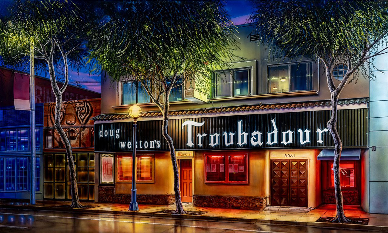 Alex Israel, Troubadour, 2024, Acrylic on canvas, 54 x 90 inches (137.2 x 228.6 cm), © Alex Israel, Photo: Josh White, Courtesy Gagosian