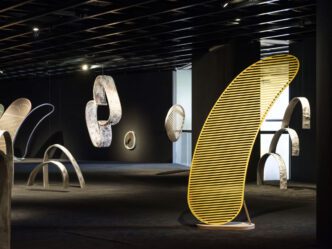 Installation view of Suki Seokyeong Kang: Willow Drum Oriole, 2023. Courtesy ofthe artist and Leeum Museum of Art, Seoul. Photo: Cheolki Hong