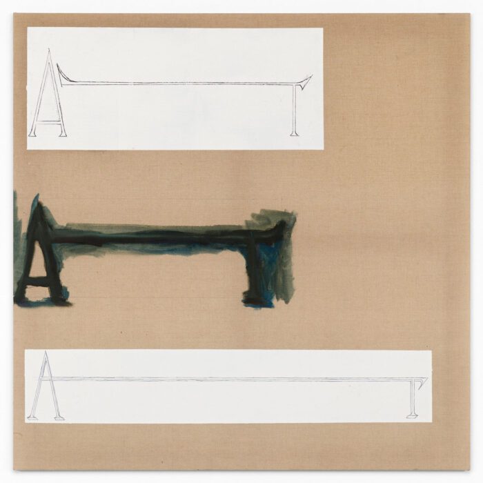 Matias Faldbakken, CANVAS #122 (Abstract without bstrac), 2024, Oil, ink, charcoal and pencil on gesso on canvas, 152.5 x 152.5 cm / 60 x 60 in, © Matias Faldbakken, Courtesy the artist and Galerie Eva Presenhuber