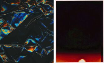 Photo left: Akosua Viktoria Adu-Sanyah, White Gaze II Black Square (small iteration, mirror II), 2024, courtesy the artist. Photo right: Akosua Viktoria Adu-Sanyah, corner dry lungs II (under glass), 2024, courtesy the artist