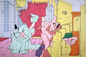 Valerio Adami, Privacy. Gli omosessuali, 1966, Acrylic on canvas, 200 x 300 cm, © Valerio Adami, Courtesy the artist and Fondazione Marconi