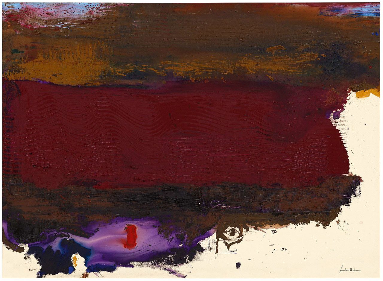 Helen Frankenthaler, Requiem, 1992, Acrylic on canvas, 79.1 x 243.8 cm, Guggenheim Bilbao Museoa, © 2025 Helen Frankenthaler Foundation / VEGAP