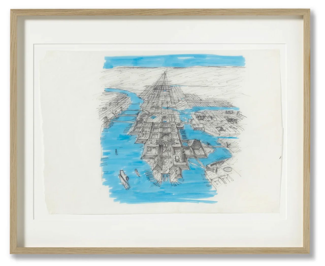 Hans Hollein, Urban renewal in Manhattan, 1964, Pencil and felt pen on transparent paper, 30 x 43 cm (11.81 x 16.93 in)