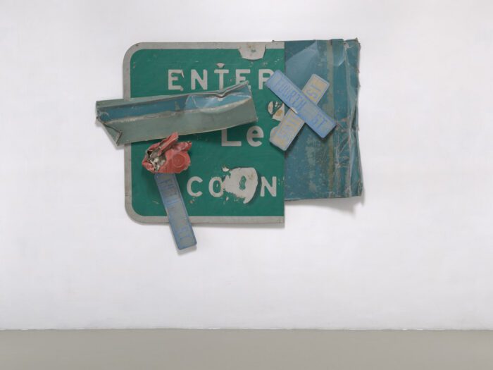 Robert Rauschenberg, Le Coon Glut, 1986, Assembled metal, 62 5/8 x 79 1/8 x 7 3/8 inches (159 x 201 x 18.8 cm), © Robert Rauschenberg Foundation / VAGA at Artists Rights Society (ARS), Photography by Ron Amstutz
