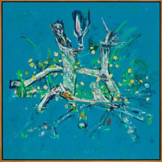 Cy Gavin, Untitled (Marsh marigolds), 2025, Acrylic and vinyl on wood, 60 3/4 x 60 3/4 x 2 3/4 inches (154.3 x 154.3 x 7 cm), © Cy Gavin, Photo: Maris Hutchinson, Courtesy Gagosian