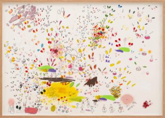 Mika Rottenberg, Mm08, 2024, Graphite, acrylic, color pencil on paper, 69.1 x 99.9 cm / 27 1/4 x 39 3/8 in, 72.1 x 105.1 x 4.8 cm / 28 3/8 x 41 3/8 x 1 7/8 in (framed), Photo: Damian Griffiths, © Mika Rottenberg, Courtesy the artist and Hauser & Wirth Gallery