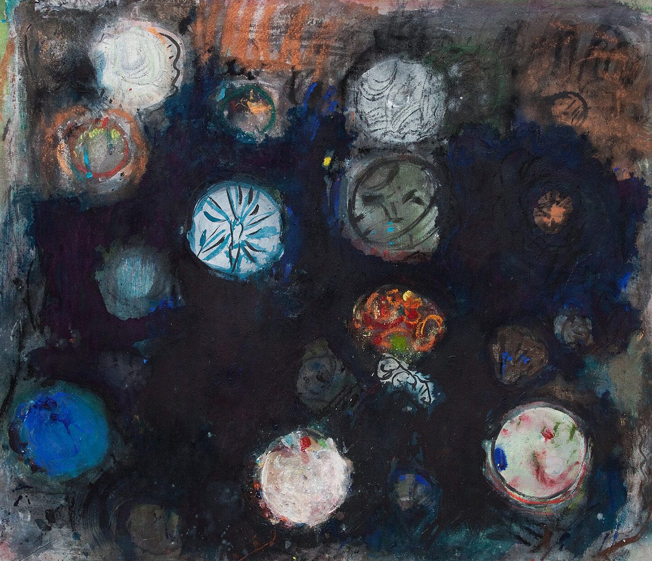 Norbert Prangenberg, Verlangen, 2006, Watercolour, pastel and ink on canvas,125 x 145 cm (49 1/4 x 57 in), Signed, datet, titled and inscribed verso: NORBERT PRANGENBERG „VERLANGEN“ Brunnen 2006, Courtesy Galerie Karsten Greve