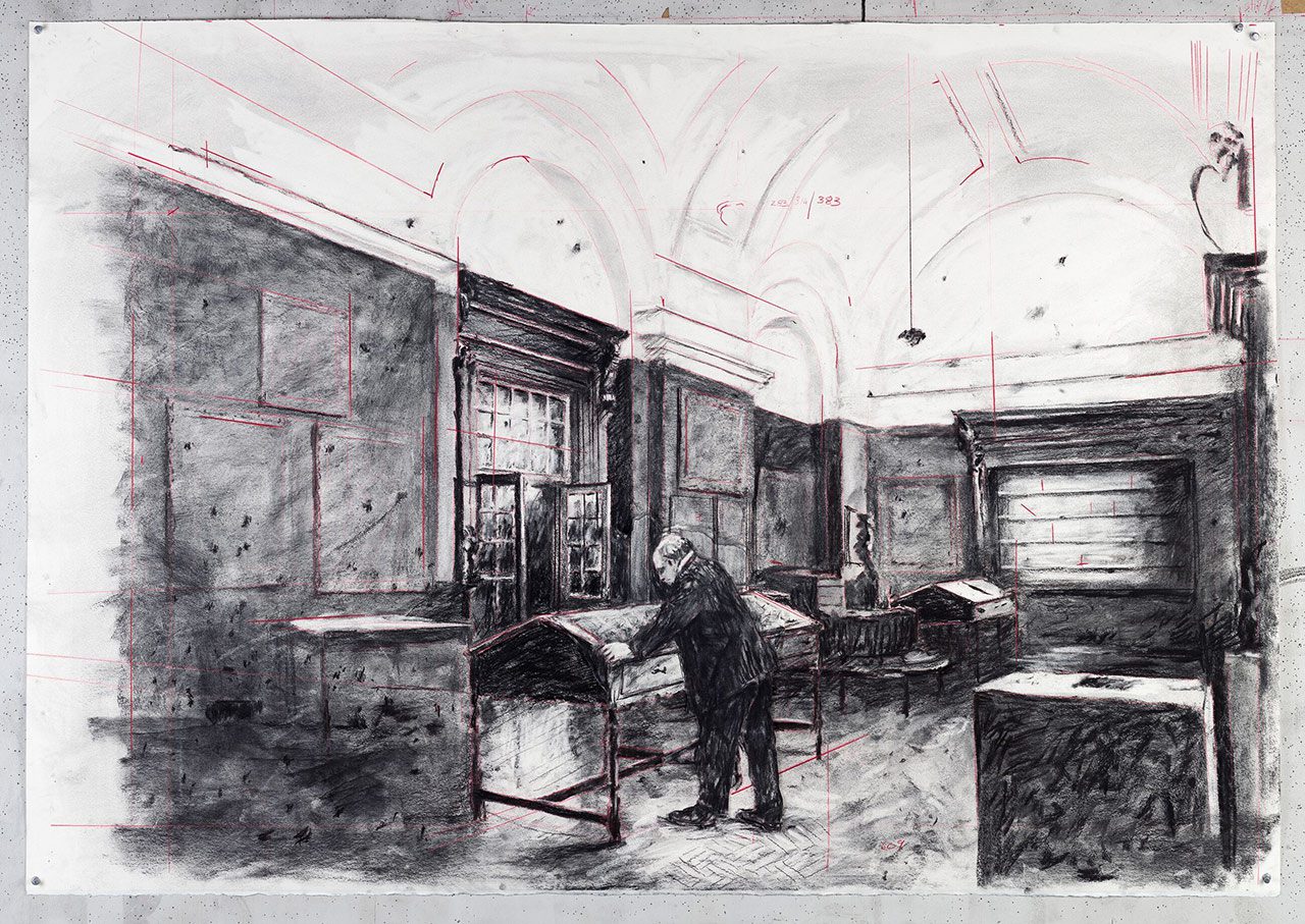 William Kentridge, Drawing for City Deep (Soho at Vitrine), 2018, Charcoal and colored pencil on paper, 104.5 x 152 cm , © William Kentridge. All Rights Reserved, DACS 2024, Photo: Thys Dullaart, Courtesy the artist, Goodman Gallery and Hauser & Wirth