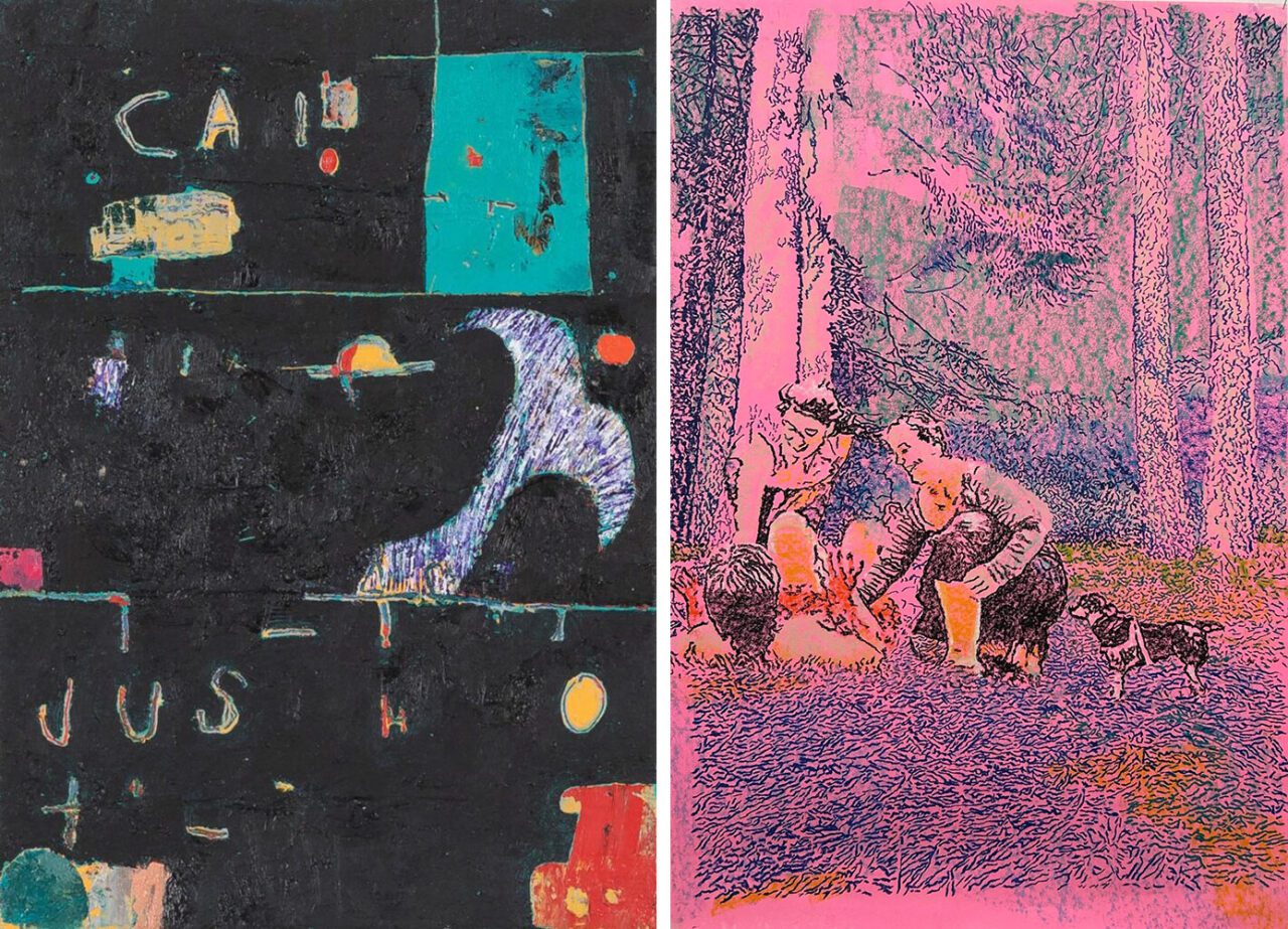 Left: Zoe Miloš, Untitled, 2024, mixed media on canvas, 24 x 17 cm, © Zoe Miloš, Courtesy the artist and Krinzinger Schottenfeld GalleryRight: Rui Miguel Leitao Ferreira, Untitled, 2024, oil pastel on paper, 100 x 70 cm, © Rui Miguel Leitao Ferreira, Courtesy the artist and Krinzinger Schottenfeld Gallery