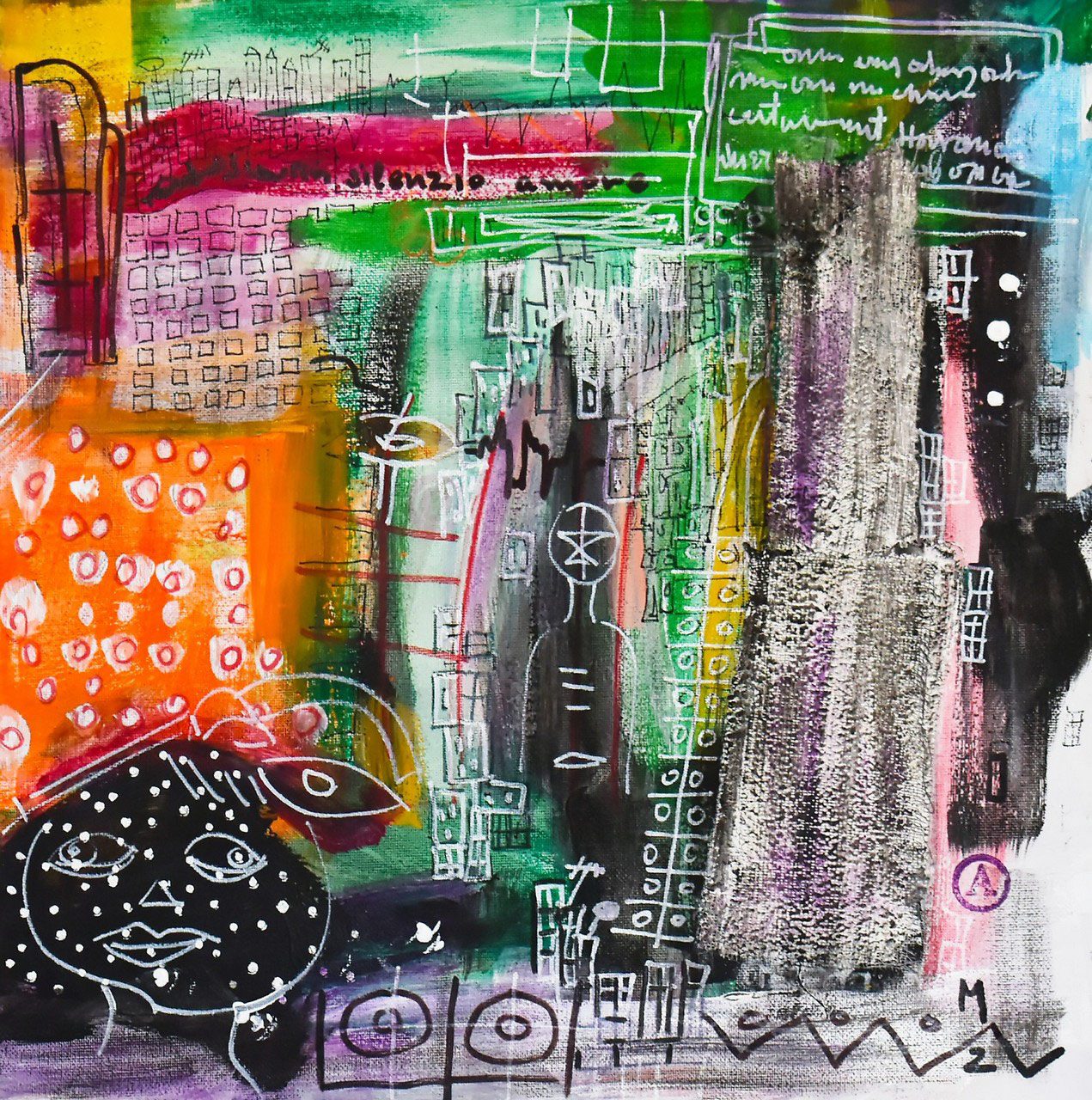 Maria Zygomala, Untitled, 2023, Acrylics, Markers and Masking Tape on Canvas, 40 Χ 40 cm