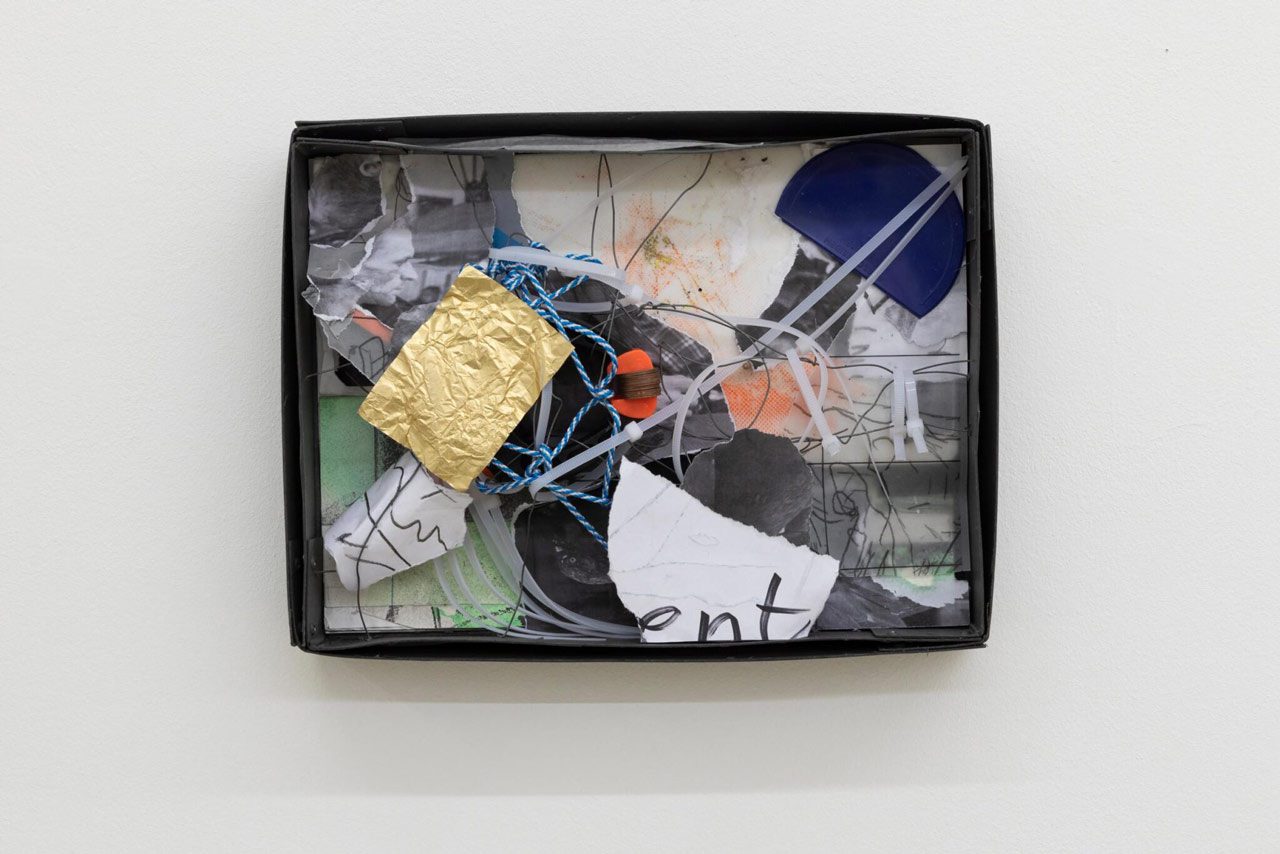 Shuvo Rafiqul, Antipsychotics, 2024, paper collage, mixed media, box, 33 x 24.7 cm, © Shuvo Rafiqul, Courtesy the artist and Krinzinger Schottenfeld Gallery