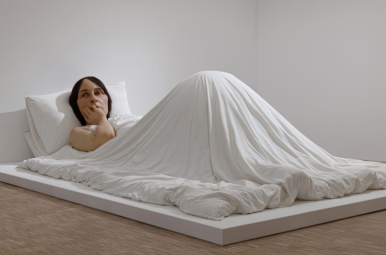 Ron Mueck, In Bed, 2005, mixed media, 162 × 650 × 395 cm. Collection Fondation Cartier pour l'art contemporain