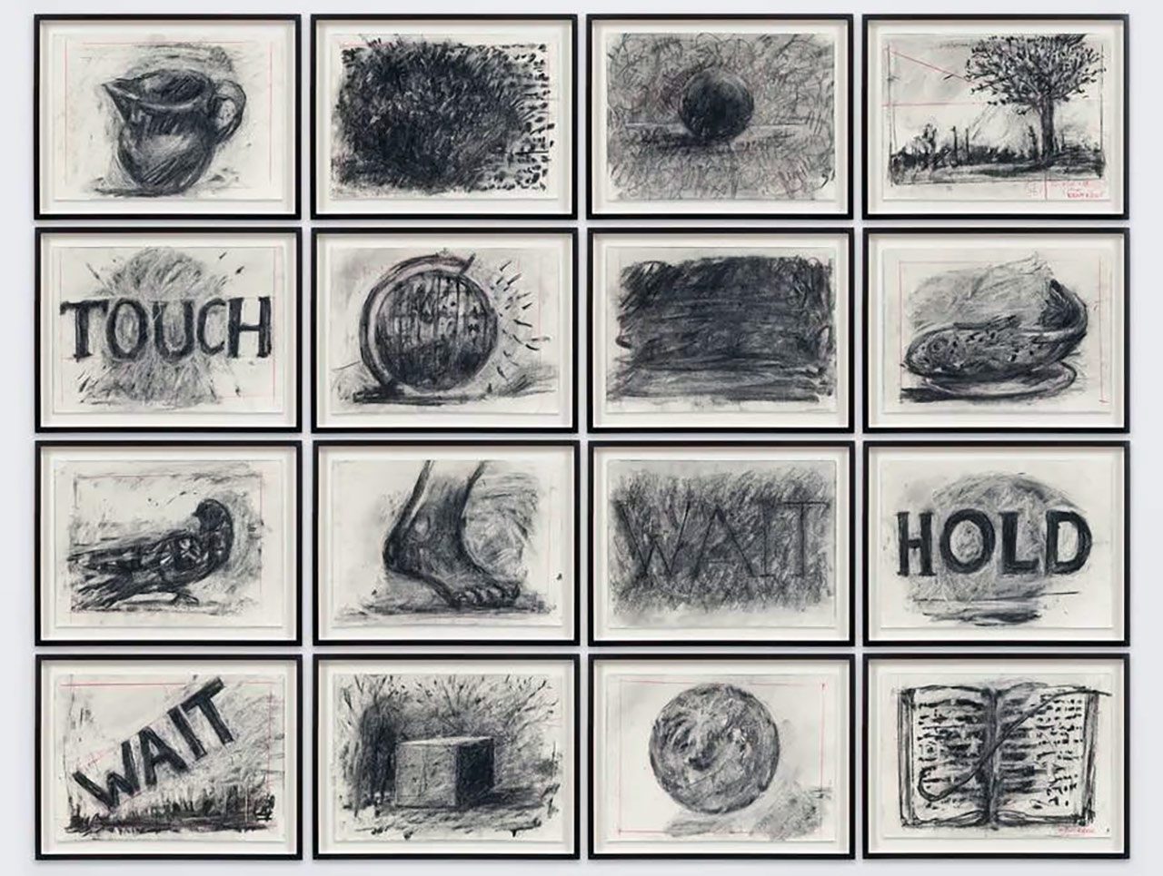 William Kentridge, Drawing for Self-Portrait as a Coffee-Pot (Set A of 16 drawings), 2020 , Charcoal and coloured pencil on paper, 16 drawings Each: 29 x 40 cm / 11 3/8 x 15 3/4 in approx. Photo: Thys Dullaart, © William Kentridge, Courtesy the artist, Hauser & Wirth and Goodman Gallery