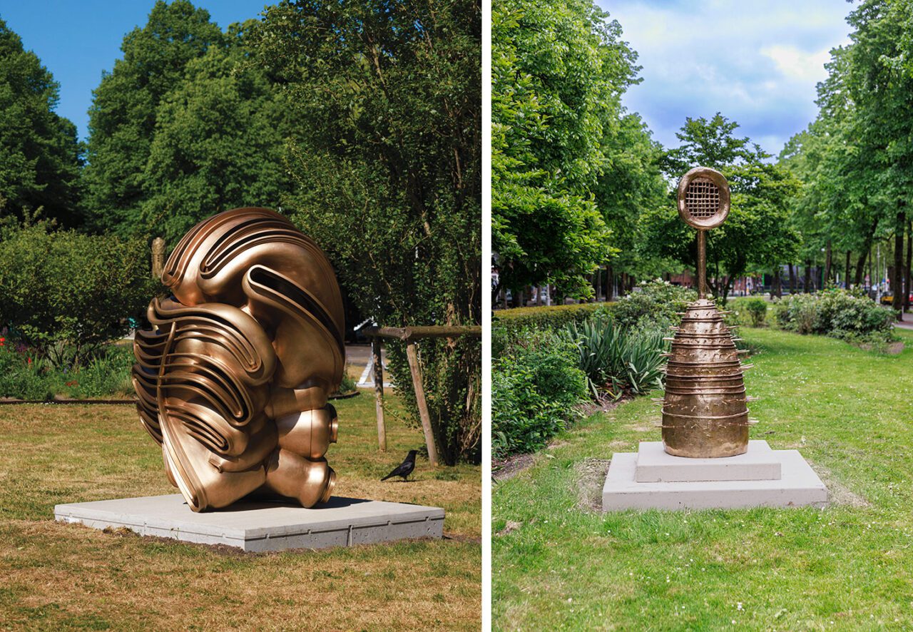 Left: Tony Cragg - Migrant, Courtesy the artist and Stichting Art ZuidRight: Lina Iris Viktor - Ammafoto JW Kaldenbach, Courtesy the artist and Stichting Art Zuid