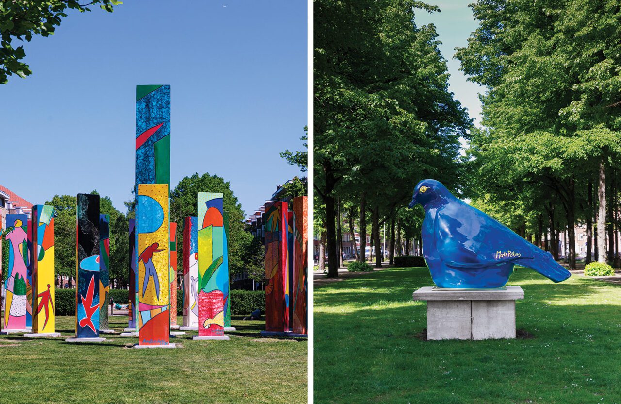 Left: Christobal Gabarron - Atlanta Star, Courtesy the artist and Stichting Art ZuidRight: Marte Röling - Dikke Blauwe Vredesduif, Courtesy the artist and Stichting Art Zuid